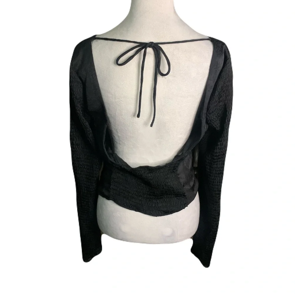 NWT Free People Black Large Long Sleeve Once You Realize Corset Cropped Top